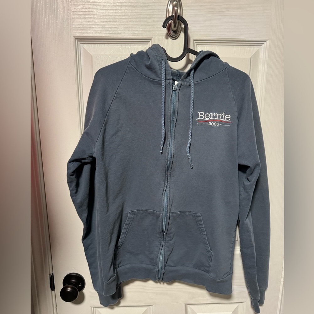 Bernie Sanders 2020 organic cotton Made in the USA Hoodie Sweatshirt Blue SMALL